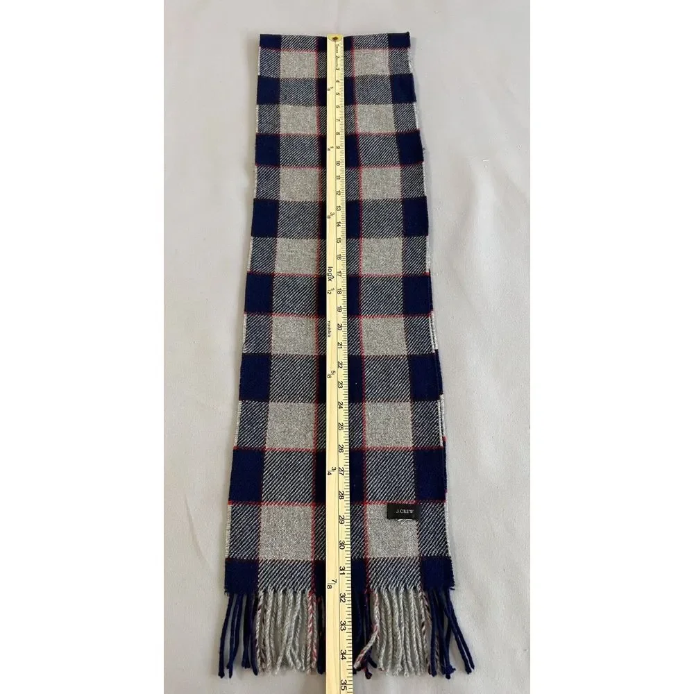 J. CREW‎ Wool Viscose Tartan Plaid Fringed Scarf Red Blue Gray 48